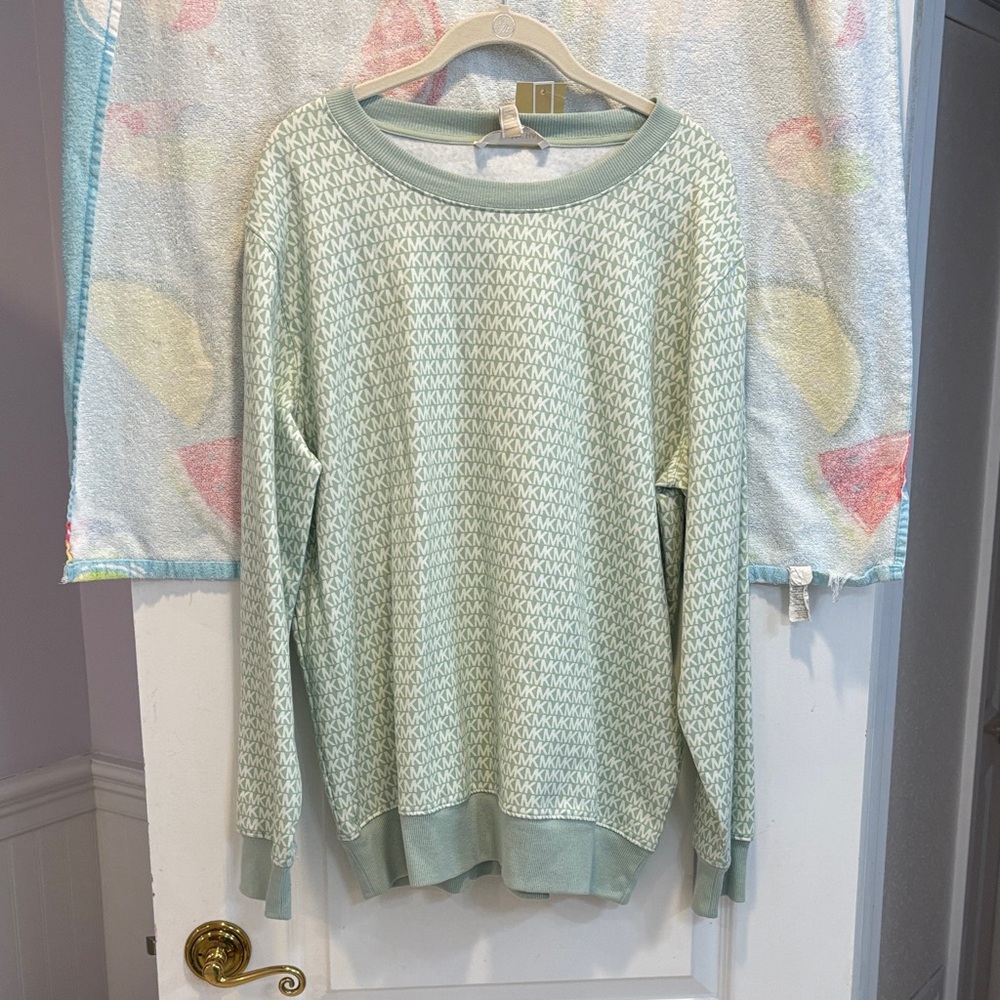 NWT MICHAEL Michael Kors Mint Patterned Crew Neck Top